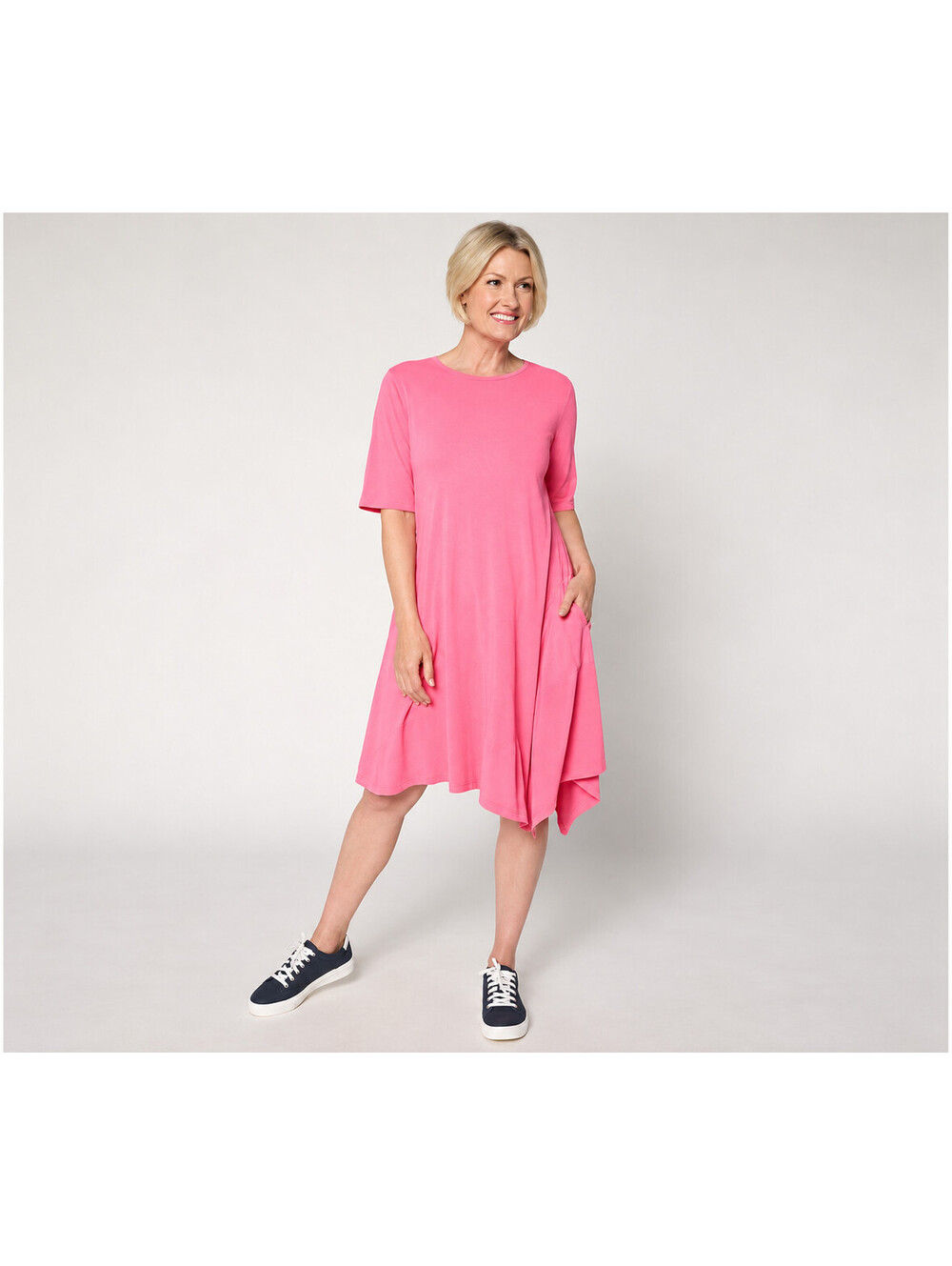 LOGO by Lori Goldstein Regular Overdye Dress with Asymmetric Hem Teaberry, Large